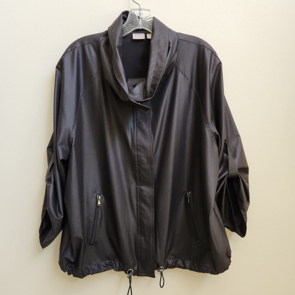 Chico's Jacket Womens 2 US 12/14 Black Satin Snap Cowl Neck Classic Evening Chic